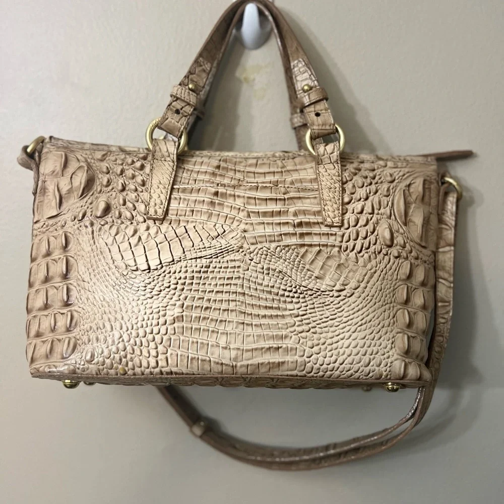 Brahmin Crocodile-Embossed Cream Satchel
